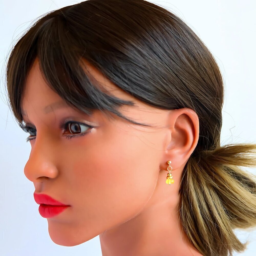Baltic Lemon Amber Earrings with 18k Gold - Picture 6 of 7